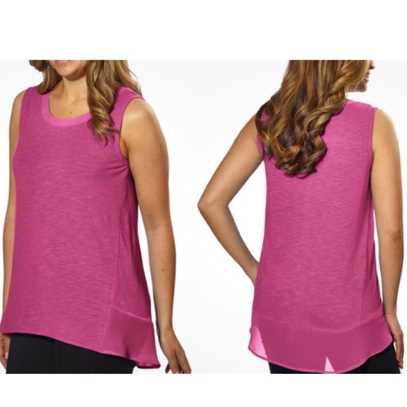 ADRIENNE VITTADINI high-low sleeveless blouse Chiffon trim woman's medium pink - Picture 1 of 16
